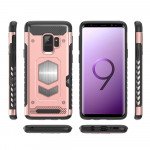 Wholesale Galaxy S9+ (Plus) Metallic Plate Case Work with Magnetic Holder and Card Slot (Red)